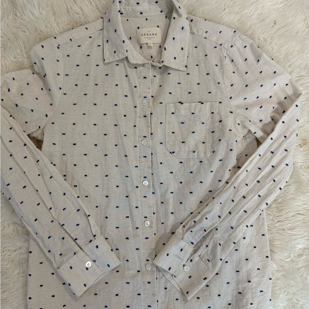 Sezane Tomboy Shirt Ecru/Blue Dots